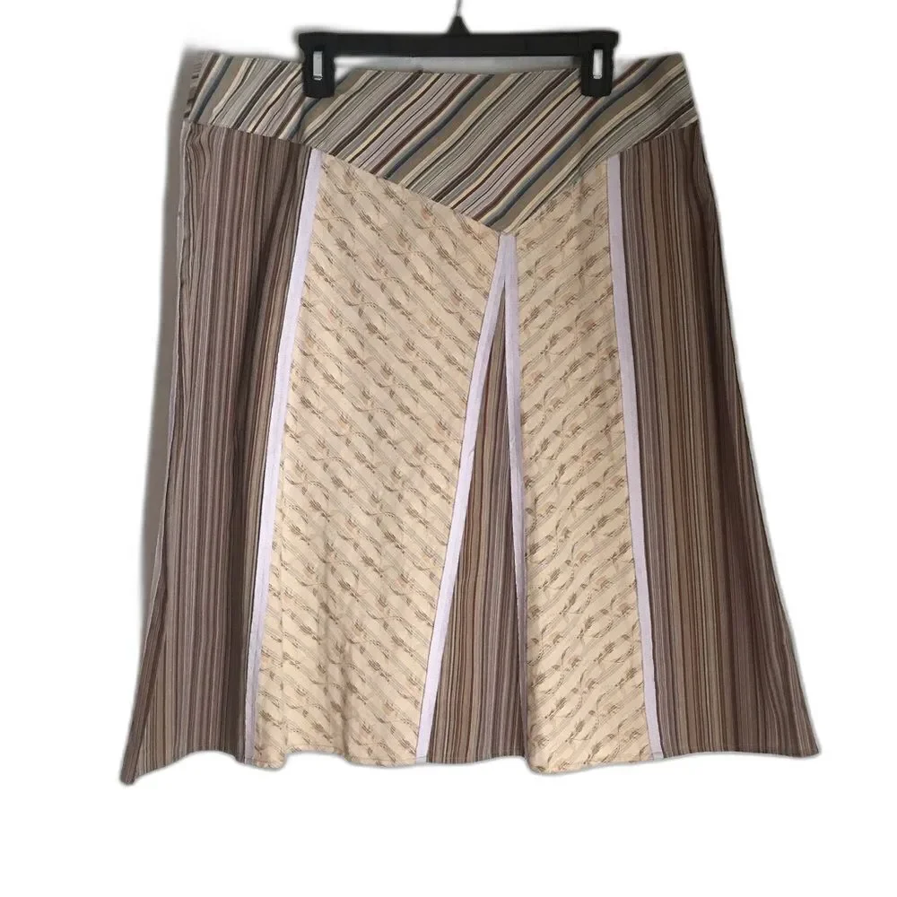 NWT J Jill A-Line Skirt Women's Size 18 Brown & Cream Patchwork Stripe Cotton